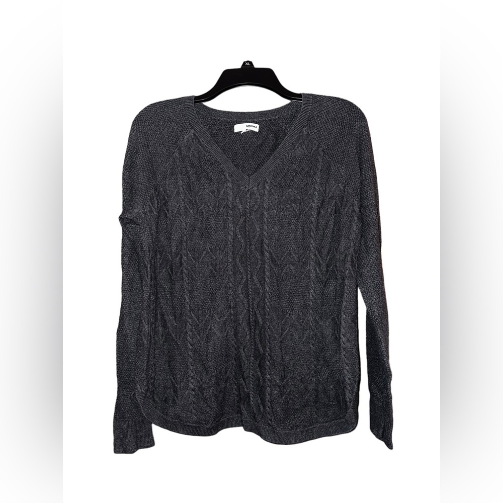 SONOMA EUC WOMEN'S SLATE GREY V-NECK SWEATER SIZE MEDIUM